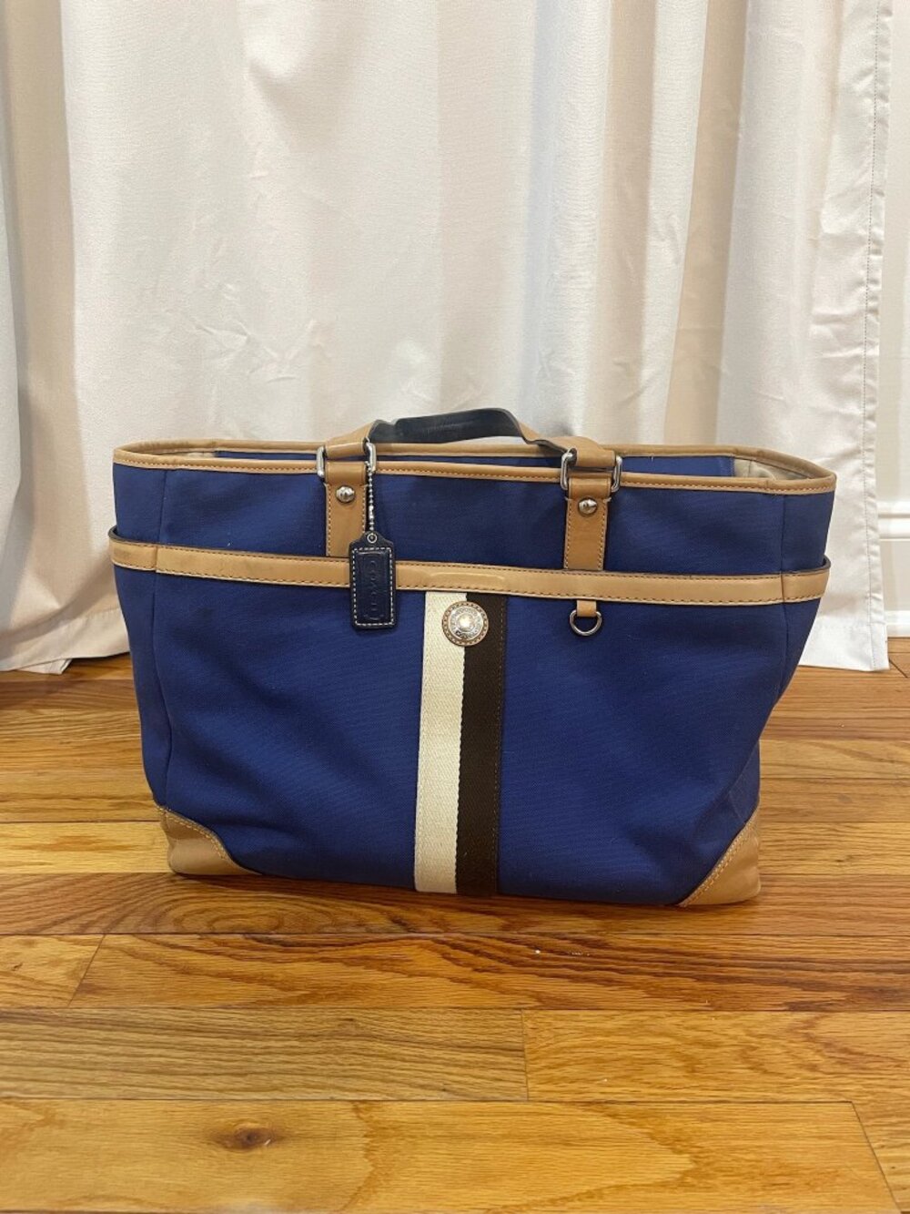 Coach Canvas Leather Accent Tote/Diaper Bag, Blue